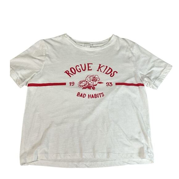 Cooperative Cropped Top SZ Medium White and Red T-Shirt 53% Polyester 9% Viscose - Picture 9 of 10